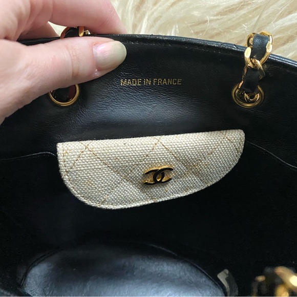 Chanel Vintage Navy Canvas Beige Mini Tote Bag - Picture 8 of 16